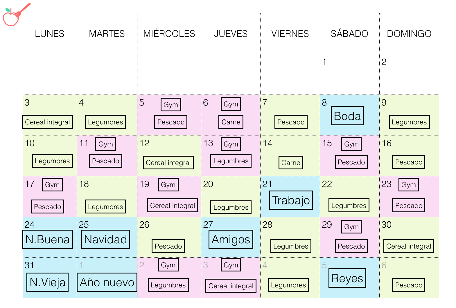 planificar mes diciembre